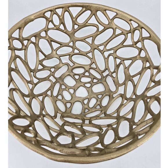 Abstract Large Brutalist Avant Garde Gold Tone Decorative Design Bowl Decor - Picture 12 of 16